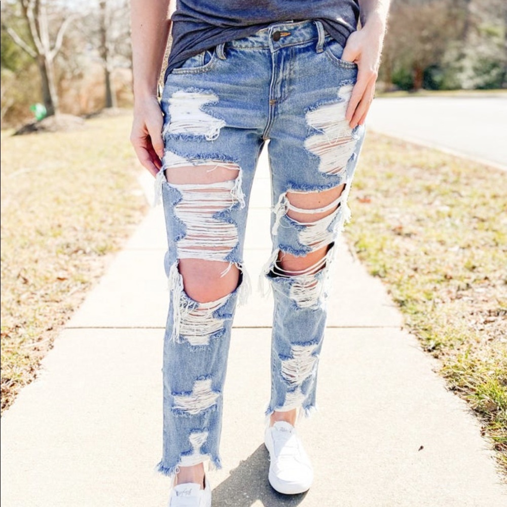🔥 Cello Destroyed 100% Cotton Jeans HOT 🔥Boyfriend Girlfriend Straight leg
